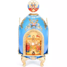Souvenir from the ash tree array "Easter egg. Coat of arms of the Russian Federation" blue